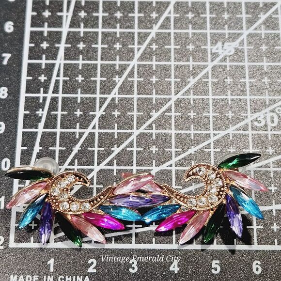 Color-block Rhinestone Stud Earrings Woman's Fashion Chic Drops Angel Wings   B2 - Picture 4 of 6